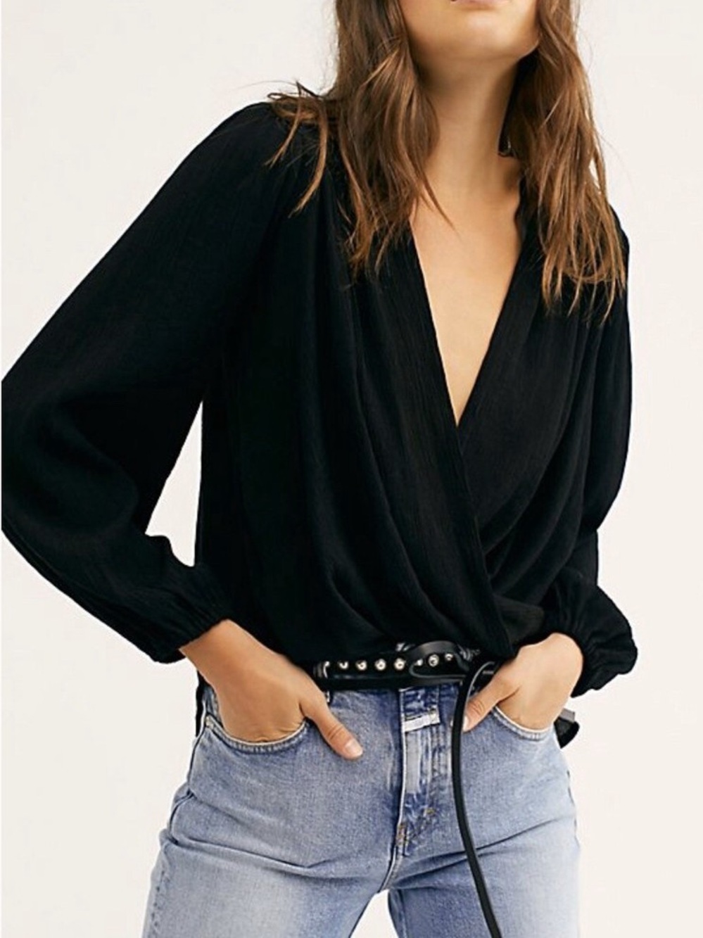 FREE PEOPLE Check On It Wrap Top in Black